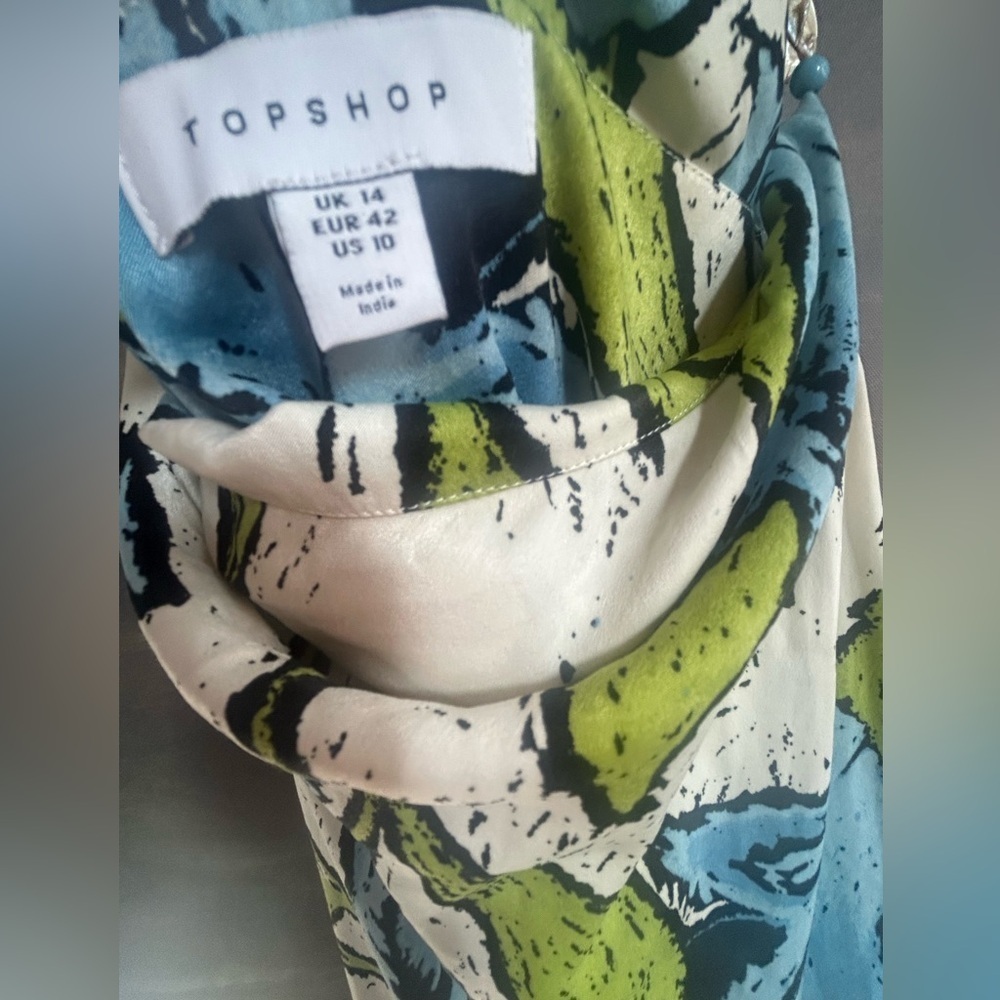 NWOT Topshop cowl neck midi slip dress with beaded straps in green blue floral - Picture 5 of 14